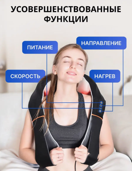 Массажер для шеи, спины и всего тела ZET-Massage, 8 роликов, подогрев